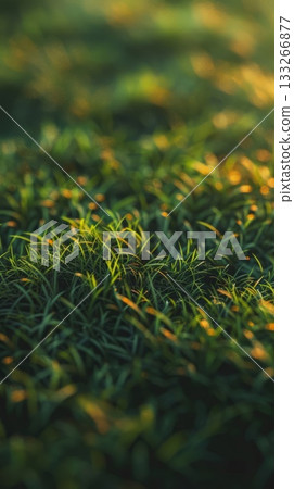 A field of grass with a sun shining on it. The sun is setting in the background. 133266877