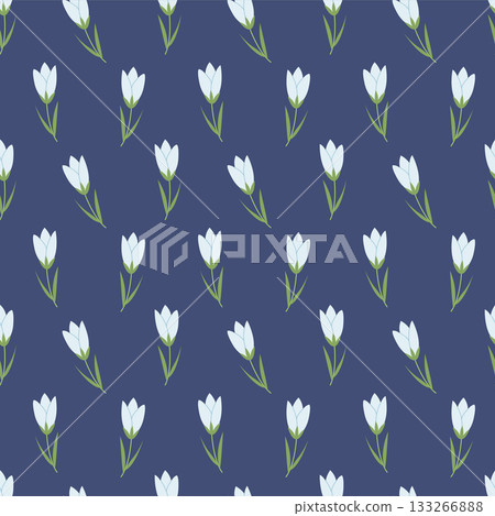 Seamless Floral Pattern with White Spring Flowers on Blue Background Minimal Elegant Design Seamless Floral Pattern with White Spring Flowers on Blue Background Minimal Elegant Design 133266888