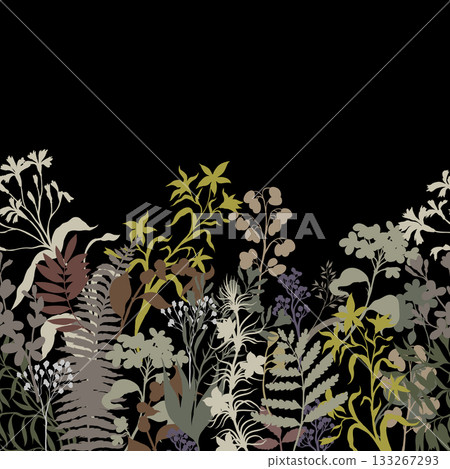 Botanical Silhouette Vector Pattern of Wild Herb Leaves Floral Background for Modern Decor 133267293