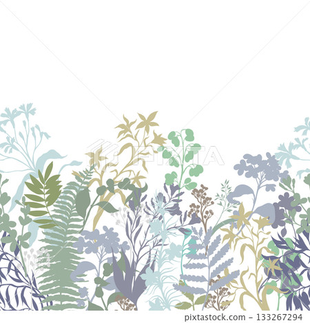 Botanical Silhouette Vector Pattern of Wild Herb Leaves Floral Background for Modern Decor 133267294