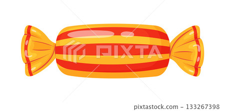 candy wrapped in orange cellophane, with red and yellow stripes. Colorful flat style candy wrapped in orange cellophane, with red and yellow stripes. Colorful flat style 133267398