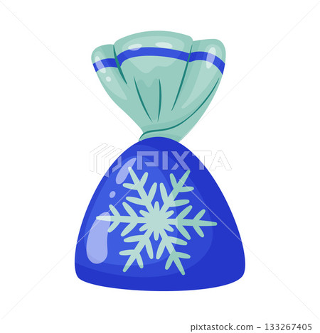 Wrapped Christmas sweet with snowflake graphic. Colorful flat style 133267405