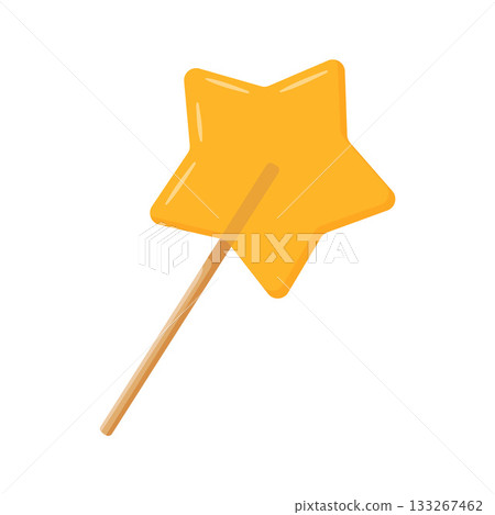 yellow lollipop shaped like star on stick. Colorful flat style vector illustration. 133267462