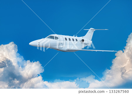 White bizjet fly in the blue sky White bizjet fly in the blue sky 133267560