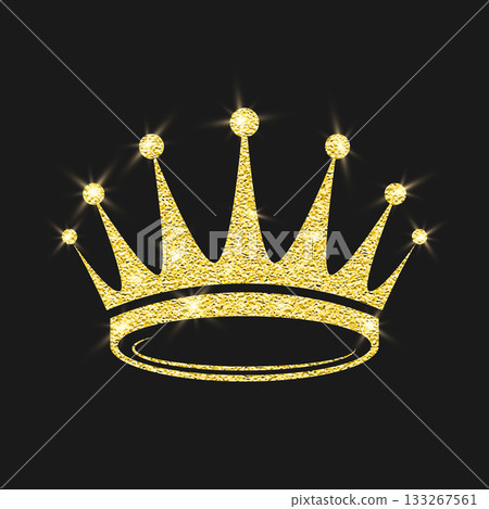 Gold Glitter Crown Royal Tiara Logo, Vector Illustration. Luxury Sparkle Emblem on Black. Gold Glitter Crown Icon for Queen and King. Gold Glitter Crown Clipart, Luxury Tiara Decor, Sparkling Jewel Gold Glitter Crown Royal Tiara Logo, Vector Illustration. Luxury Sparkle Emblem on Black. Gold Glitter Crown Icon for Queen and King. Gold Glitter Crown Clipart, Luxury Tiara Decor, Sparkling Jewel 133267561