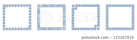 Traditional Chinese Frame Border Isolated on Transparent Background. Chinese Frame Border Line Frame. Asian Vintage Ornament Frame. Editable Stroke. Isolated Vector Illustration 133267816