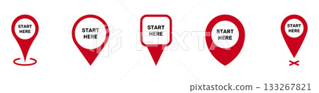 Red Location Pin Symbol Collection. Start Here with Map Icon Set. Start Here Map Pointer Signs. GPS Location Symbol. Isolated Vector Illustration Red Location Pin Symbol Collection. Start Here with Map Icon Set. Start Here Map Pointer Signs. GPS Location Symbol. Isolated Vector Illustration 133267821