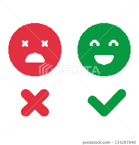 Red And Green Emoji Feedback Icon Set. Positive And Negative Response Symbols With Checkmark And Cross. User Satisfaction And Evaluation Indicators. Isolated Vector Illustration 133267840