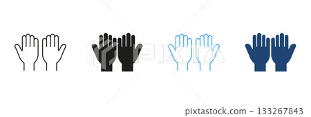 Raised Hands Gesture Line And Solid Icon Set. Celebration, Applause, And Agreement Outline And Silhouette Symbol Collection. Communication And Expression. Isolated Vector Illustration 133267843