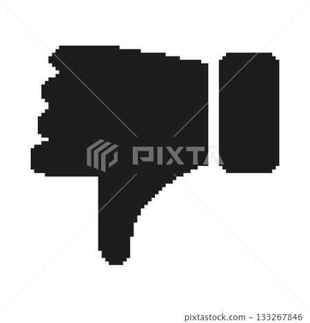 Thumbs Down Pixel Art Icon. Negative Feedback, Disapproval, And Rejection Symbol. Social Media Interaction. Isolated Vector Illustration 133267846