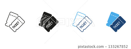 Two Event Tickets Line And Solid Icon Set. Admission, Entertainment, And Ticketing System Outline And Silhouette Symbol Collection. Concert And Movie Passes. Isolated Vector Illustration 133267852