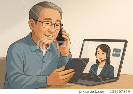 Elderly people consulting a support center 133267859