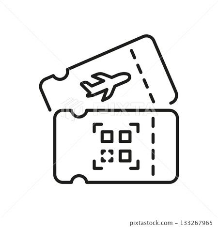 Airplane Ticket With Qr Code Line Icon. Digital Boarding Pass And Travel Authentication Outline Symbol. Modern Air Travel And Security. Editable Stroke. Isolated Vector Illustration 133267965