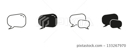 Speech Bubble Communication Line And Solid Icon Set. Messaging, Chat, And Conversation Outline And Silhouette Symbol Collection. Social Interaction And Dialogue Icons. Isolated Vector Illustration 133267970