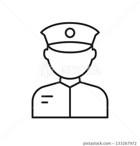 Police Officer Avatar Line Icon. Law Enforcement, Security, And Public Safety Outline Symbol. Professional Uniform Representation. Editable Stroke. Isolated Vector Illustration 133267972