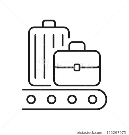 Luggage On Conveyor Belt Line Icon. Baggage Claim, Airport Luggage Handling, And Travel Logistics Outline Symbol. Efficient Travel Management. Editable Stroke. Isolated Vector Illustration 133267975