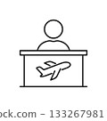 Airport Check-In Counter Line Icon. Airline Service, Passenger Assistance, And Flight Information Outline Symbol. Travel And Tourism. Editable Stroke. Isolated Vector Illustration 133267981