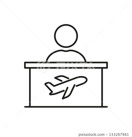 Airport Check-In Counter Line Icon. Airline Service, Passenger Assistance, And Flight Information Outline Symbol. Travel And Tourism. Editable Stroke. Isolated Vector Illustration Airport Check-In Counter Line Icon. Airline Service, Passenger Assistance, And Flight Information Outline Symbol. Travel And Tourism. Editable Stroke. Isolated Vector Illustration 133267981