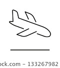 Airplane Landing Line Icon. Aircraft Touchdown, Aviation, And Travel Outline Symbol. Flight Arrival And Airport Operations. Editable Stroke. Isolated Vector Illustration 133267982