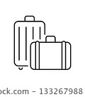 Luggage Set Line Icon. Travel And Vacation Packing Outline Symbol. Suitcase And Bag For Journey And Business Trip. Editable Stroke. Isolated Vector Illustration 133267988