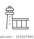 Airport Control Tower Line Icon. Air Traffic Management And Aviation Safety Outline Symbol. Flight Coordination And Navigation. Editable Stroke. Isolated Vector Illustration 133267990