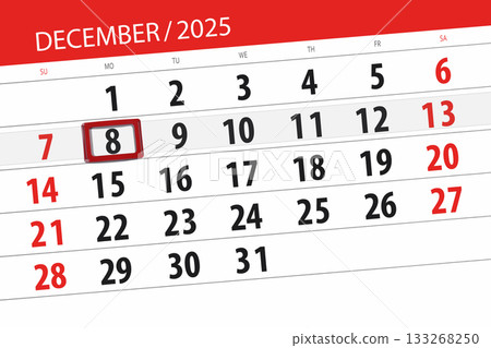 Calendar 2025, deadline, day, month, page, organizer, date, December, monday, number 8 133268250