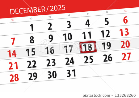 Calendar 2025, deadline, day, month, page, organizer, date, December, thursday, number 18 133268260