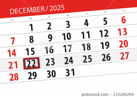 Calendar 2025, deadline, day, month, page, organizer, date, December, monday, number 22 Calendar 2025, deadline, day, month, page, organizer, date, December, monday, number 22 133268264