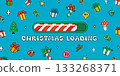 Christmas groovy countdown bar with candy cane stripe progress and playful holiday icons on a bright blue background. Festive loading screen design for cheerful xmas banners and vector projects 133268371