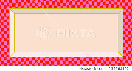 Groovy frame background with 3D rectangle window on pink and red checker pattern in Y2K style. Groovy frame composition with geometric retro layout. Vector illustration Groovy frame background with 3D rectangle window on pink and red checker pattern in Y2K style. Groovy frame composition with geometric retro layout. Vector illustration 133268392