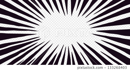 Irregular speed effect with bold black rays forming an anime comic manga frame on transparent background. Motion vector background for posters, stickers, covers, and graphic designs 133268403