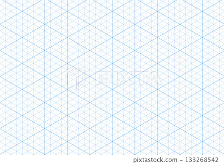 Isometric blue grid pattern. Line guides. Isometric 3d perspective graph backdrop. Notebook sheet blank. Typography pattern for making notebooks production for school. Hexagon, triangles line texture. 133268542