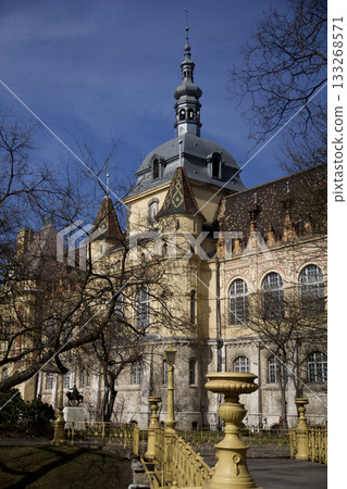 Budapest, Hungary, April 3, 2019: Vajdahunyad Castle in City Park Budapest, Hungary, April 3, 2019: Vajdahunyad Castle in City Park 133268571