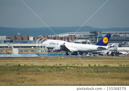 Frankfurt, Germany, July 9, 2017: Boeing 747-400 Landing at Frankfurt Airport Frankfurt, Germany, July 9, 2017: Boeing 747-400 Landing at Frankfurt Airport 133268579