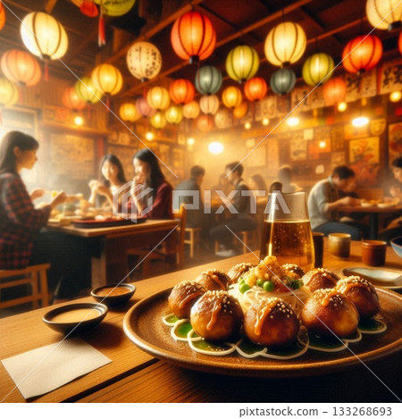 Photogenic food! Inside a takoyaki restaurant. Eating simple food at an izakaya. Photogenic food! Inside a takoyaki restaurant. Eating simple food at an izakaya. 133268693