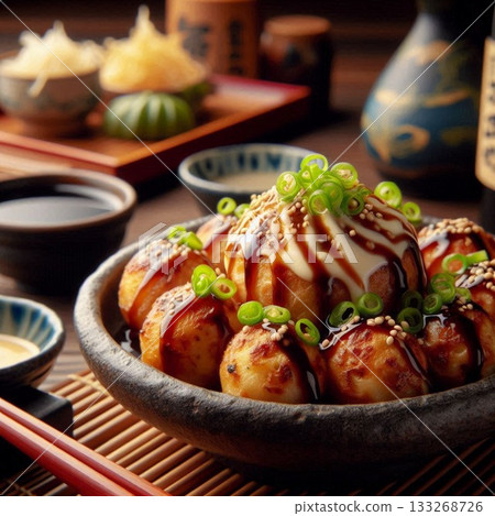 上鏡的美食!在章魚燒店裡。在居酒屋享用簡單的食物。 上鏡的美食!在章魚燒店裡。在居酒屋享用簡單的食物。 133268726