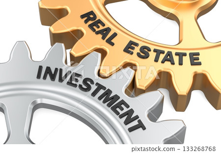 Real estate Investment gears connection. 3D rendering 133268768