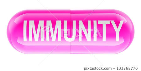 Immunity, pink pill capsule. 3D rendering Immunity, pink pill capsule. 3D rendering 133268770