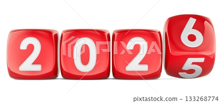 2026 red cubes changing from 2025, 3D rendering 2026 red cubes changing from 2025, 3D rendering 133268774