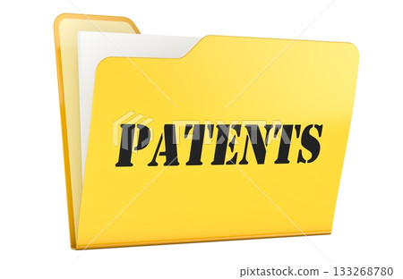 Patents, folder yellow file. 3D rendering Patents, folder yellow file. 3D rendering 133268780