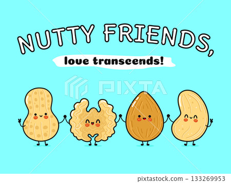 Four cute cartoon nuts forming friendship line 133269953