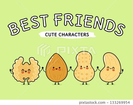 Best friends cute nuts characters holding hands 133269954