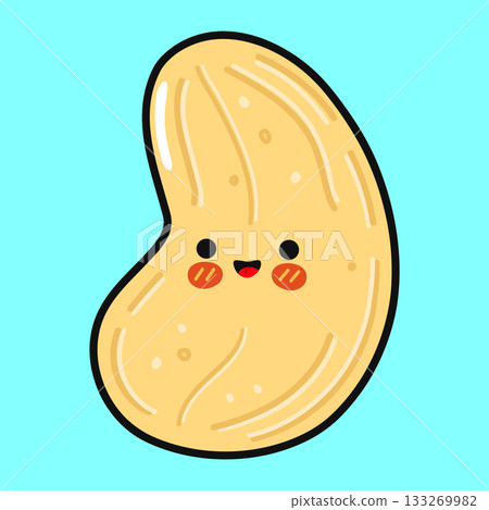 Cashew nut character smiling on blue background Cashew nut character smiling on blue background 133269982