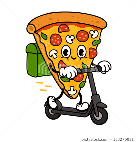 Pizza delivering fast food order on scooter 133270031
