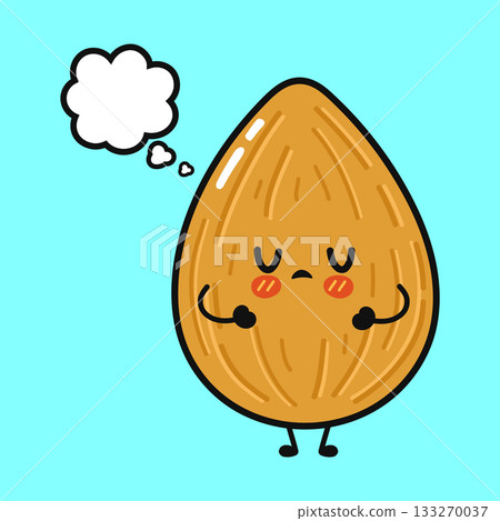 Sad thinking almond character having a thought bubble Sad thinking almond character having a thought bubble 133270037