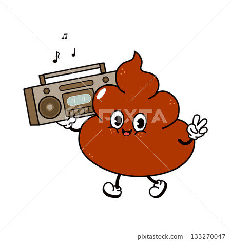 Poop emoji character dancing with boombox and peace sign Poop emoji character dancing with boombox and peace sign 133270047