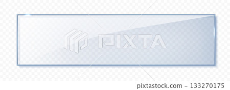 Transparent shiny glass plate isolated. Realistic screen glass. Clear rectangular plate, Plexiglas, realistic window mockup 133270175