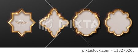 Ramadan badges. luxury golden arabic islamic frame set. Traditional border arabians design elements 133270203