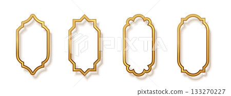Golden mosque door and window arches. Arab golden frame , Islamic art 133270227