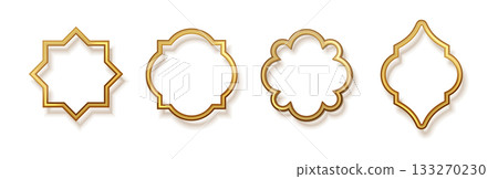 Arabic style arch golden frame collection with intricate gold detailing for Ramadan themes. 133270230